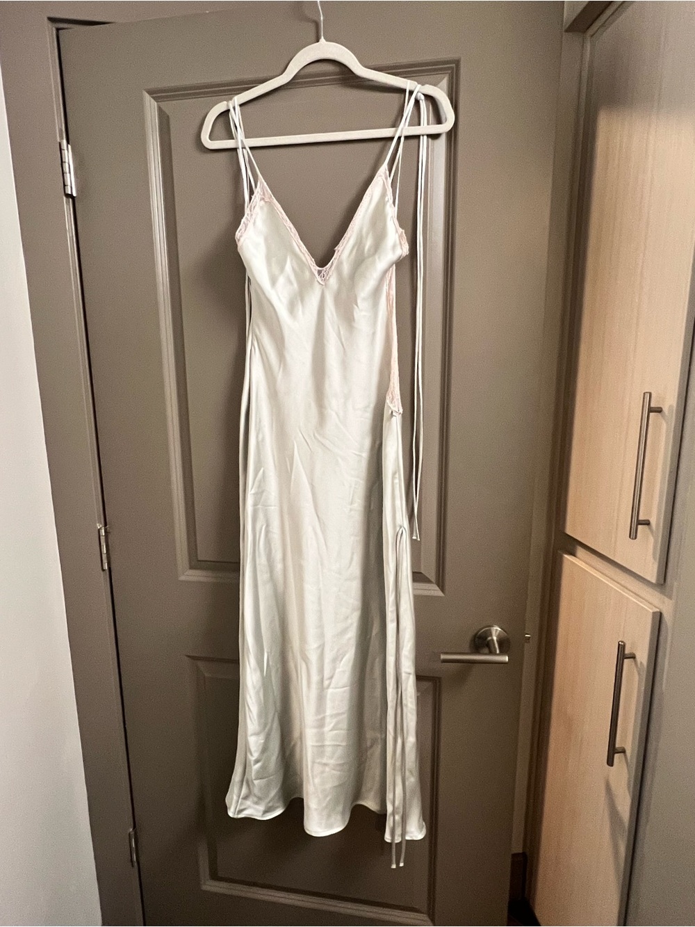 Zara Satin Lace Dress Light Green Light Pink Trim Small - Picture 3 of 6